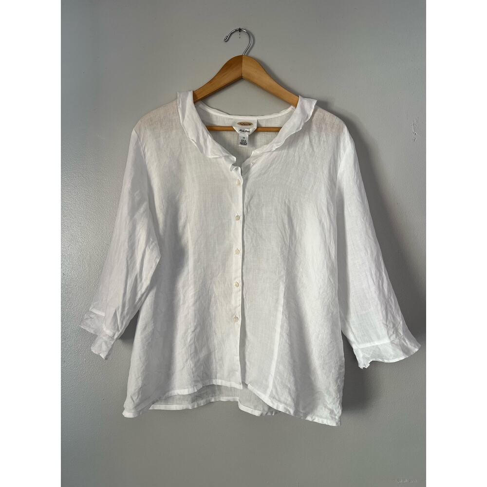 Talbots White Button-Front Linen Blouse